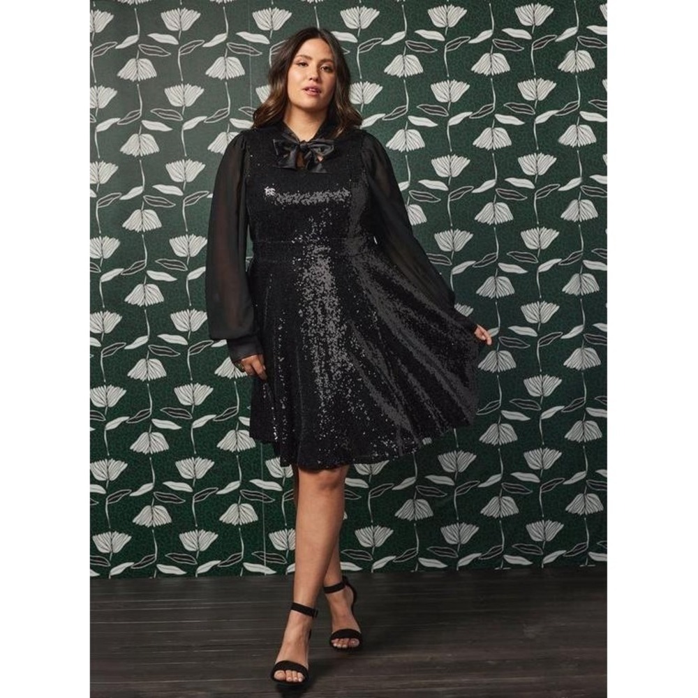 Torrid Sylvia Mollie Black Tie Neck Sequin Cocktail Formal Mini Dress Women's 12 - Picture 13 of 16